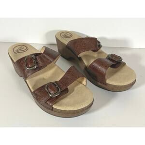 Dansko Sophie Brown Floral Tooled Embossed Leather Slide Sandals EU 42 / US 11.5